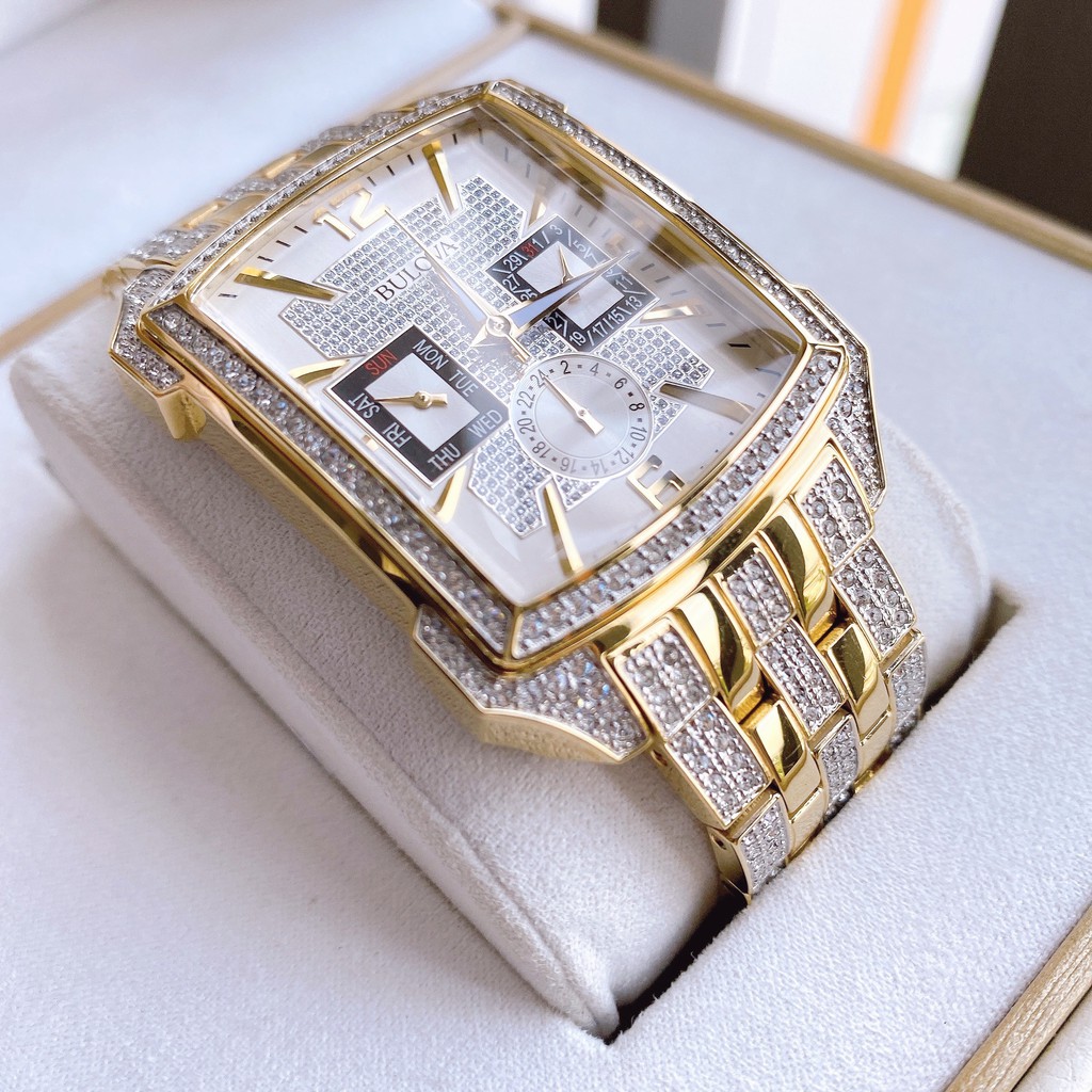 Đồng hồ Nam Bulova Crystal Striking Visual Design Demi Gold 98C109