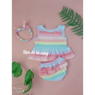 Set 3 bộ ba lỗ bé gái 🍒[FREESHIP]🍒  Bộ ba lỗ kèm bờm nơ siêu xinh [ảnh thật]