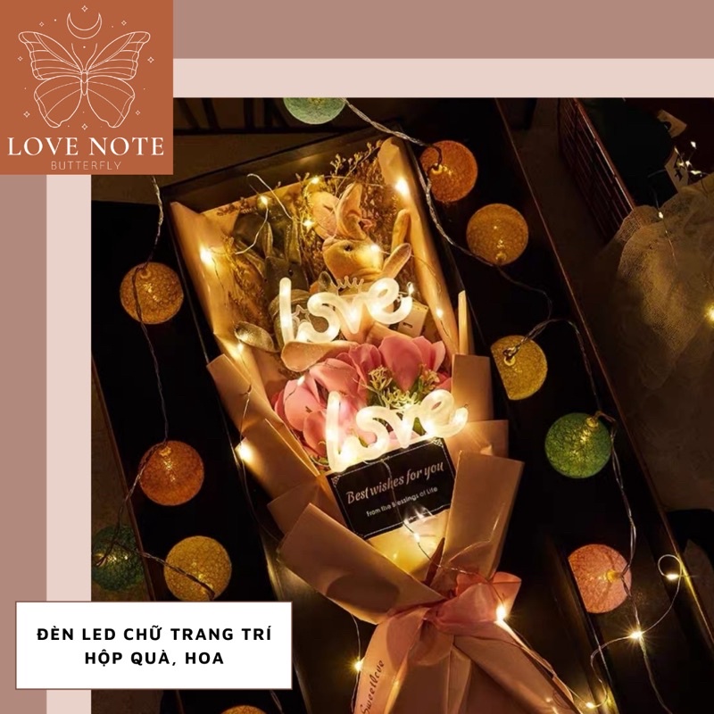 Đèn LED chữ LOVE & 520 trang trí quà tặng, hoa, bàn học và phòng ngủ