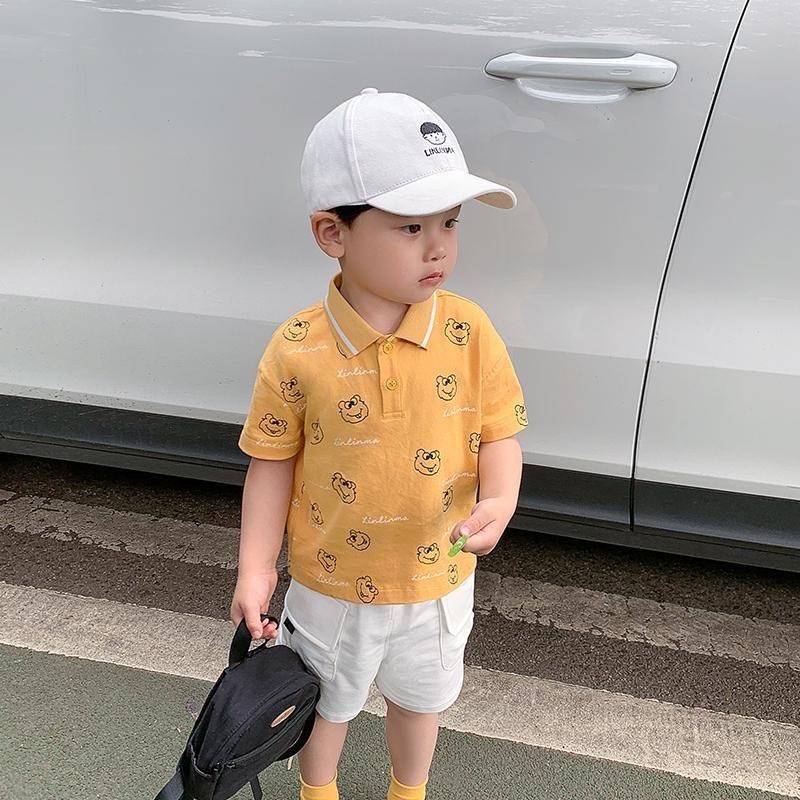 Áo polo bé trai, Áo polo cotton cộc tay trẻ em in hình ếch con đáng yêu cho bé trai bé gái (8-17kg)