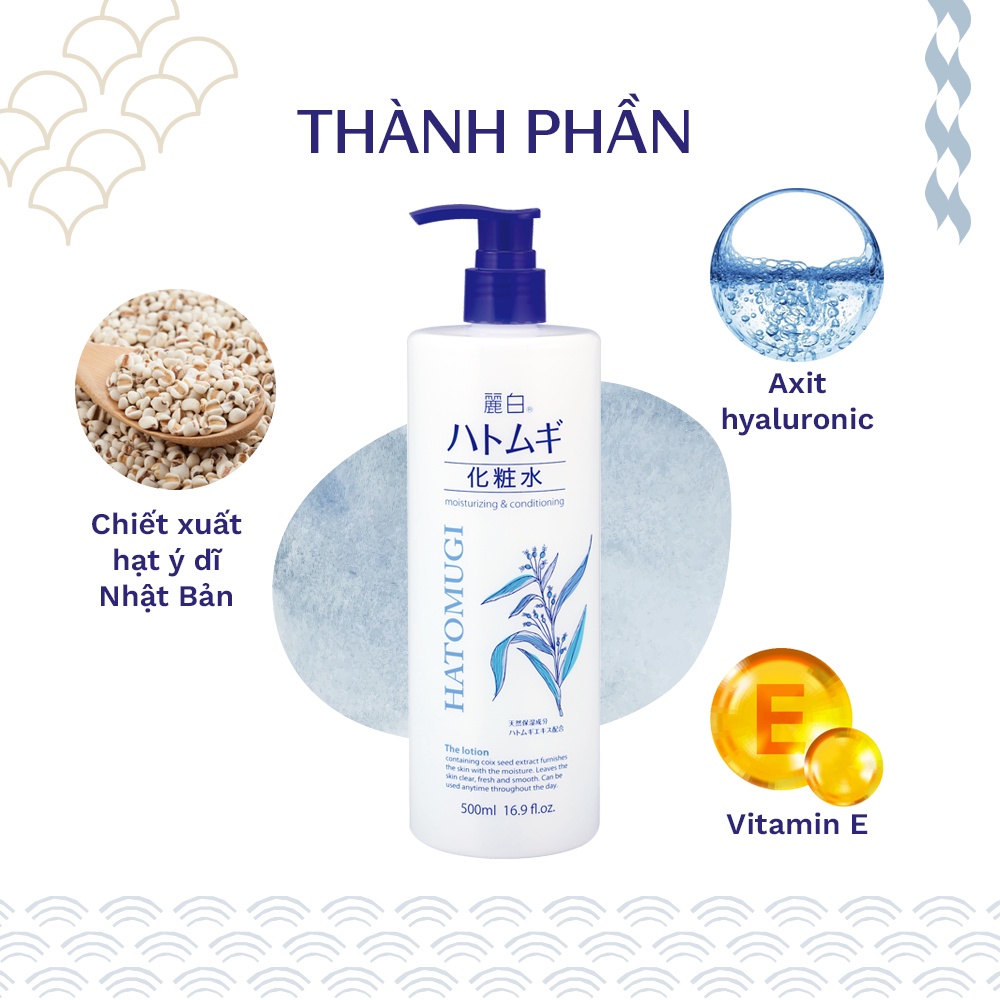 Nước Hoa Hồng Ý Dĩ Dưỡng Ẩm, Làm Trắng Da Reihaku Hatomugi Lotion (500ml)