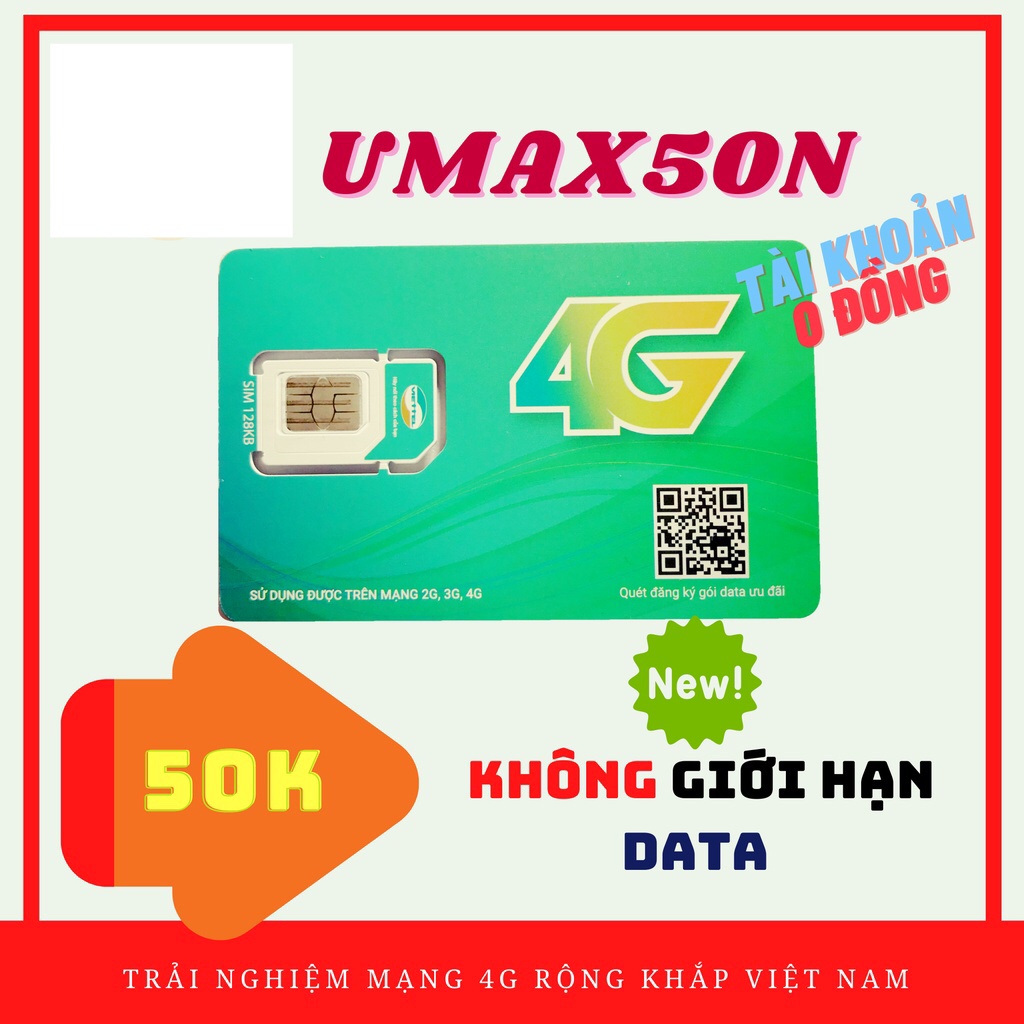 Sim 4g viettel umax50n không giới hạn lưu lượng data , sim viettel 4g chỉ 50k 1 tháng