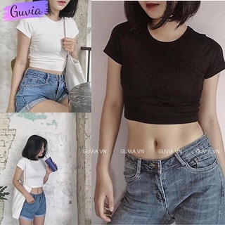Áo Croptop Nữ Tay Ngắn Cổ Tròn Chất Tốt, Áo thun kiểu nữ t mặc đẹp GUVIA CR44