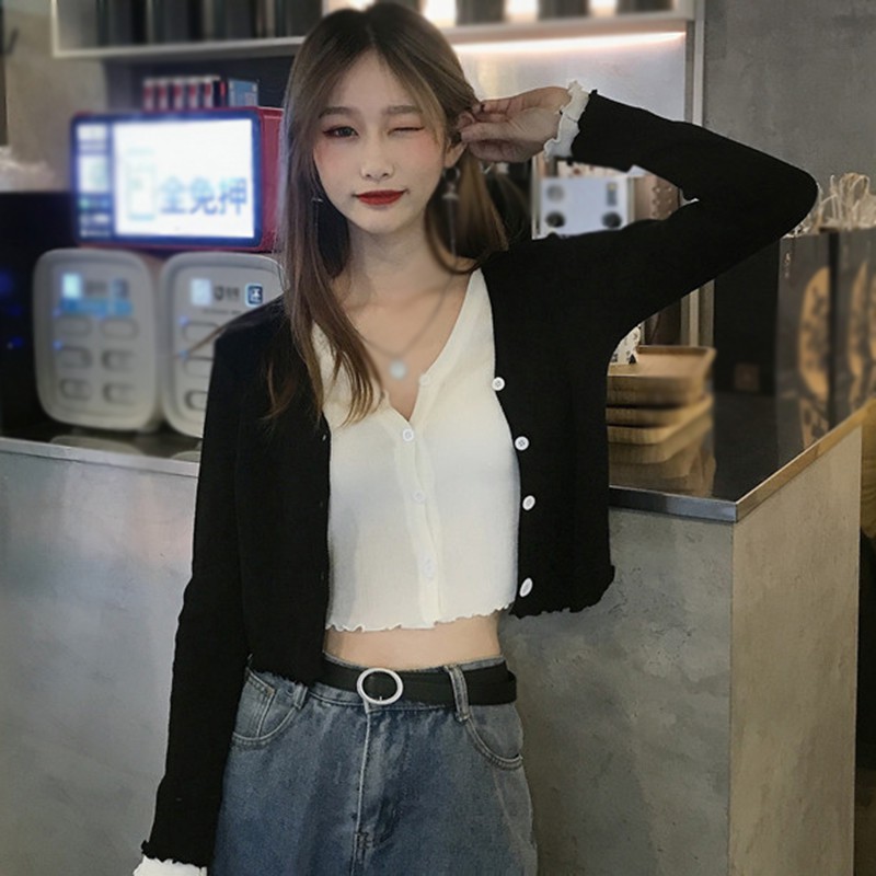 Áo Cardigan Dài Tay Cổ Chữ V Phối Ren Giả Hai Lớp Thời Trang Cho Nữ | BigBuy360 - bigbuy360.vn