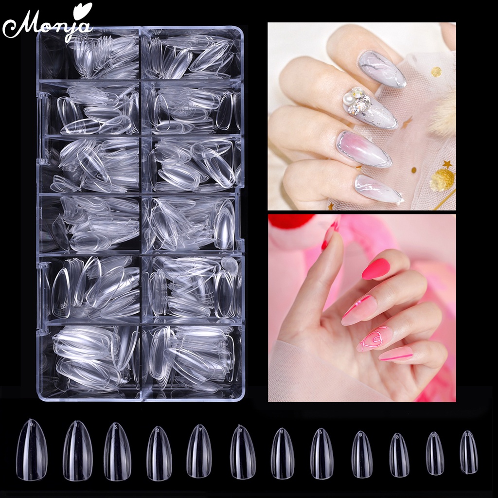 Monja Bộ 500 Móng Tay Giả Bằng Acrylic Trong Suốt