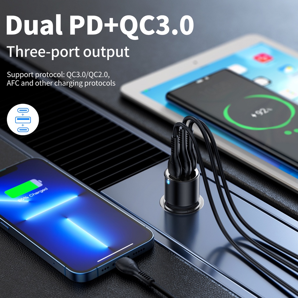 Tẩu sạc xe hơi Hoco. NZ6 PD45W QC3.0 Type C thích hợp cho iPhone 12 13 Pro Max/ Samsung S20 S21 S22