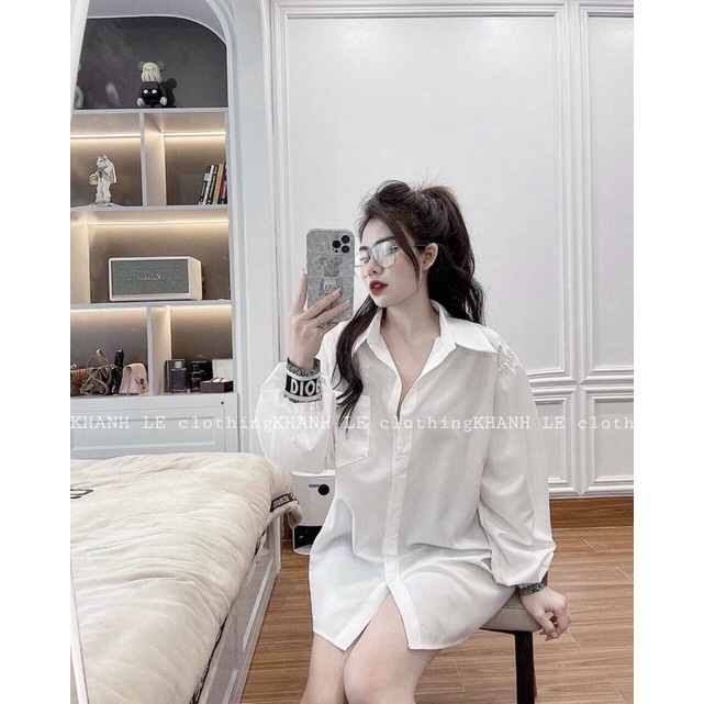 Áo sơmi trắng thêu chữ dior bo chun ống đi học công sở có video hình ảnh thật
