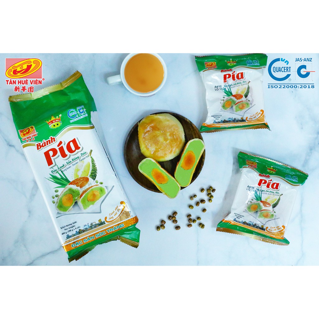 Bánh Pía Lá Dứa Sầu Riêng Trứng Muối Tân Huê Viên - Túi 400g(4 Cái) - Đặc Sản Sóc Trăng