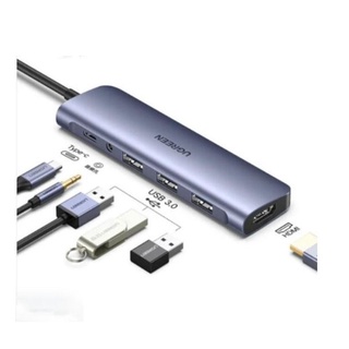 Cáp Chuyển USB C 6 in 1 UGREEN 80132 ( USB C to 3 USB 3.0+HDMI 4K + Audio 3.5mm hỗ trợ Mic + USB Type C)