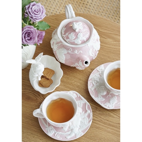 Bộ ấm trà chiều kiểu Pháp hoạ tiết vân nổi phong cách retro cổ điển