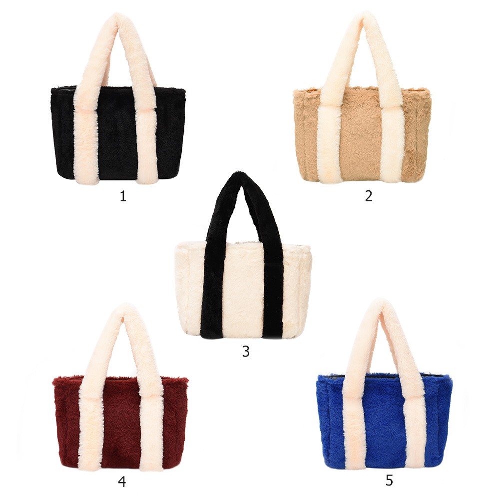 ✿starsstore✿Women Hit Color Handbag Plush Clutch Sling Bag Shoulder Top-handle Bags-250977