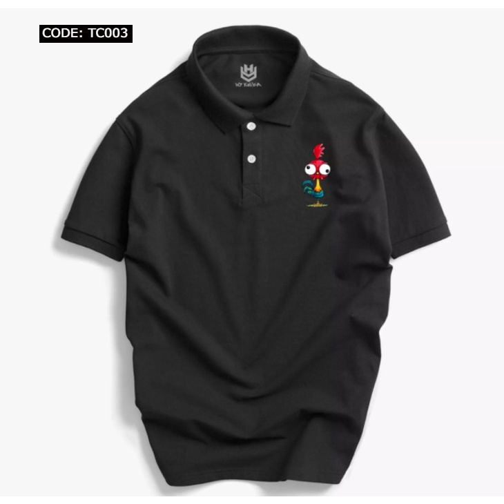 Áo Thun Có Cổ Nam Nữ Vải Cá Sấu 4 Chiều, Áo Thun Cổ Trụ In Hình Logo Con Gà Đầu Đỏ Phong Cách Hàn Quốc TC003