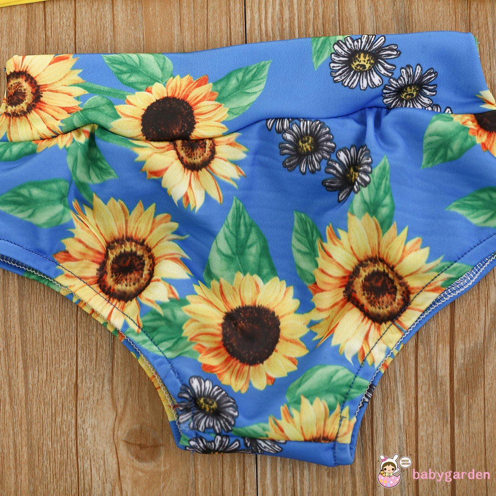 Bộ đồ bơi hai mảnh họa tiết hoa hướng dương áo lót và quần lót đi kèm băng đô cho bé gái