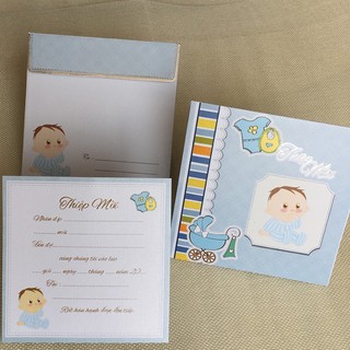 Thiệp Thôi nôi, Sinh nhật, đầy thàng bé trai (vuông)