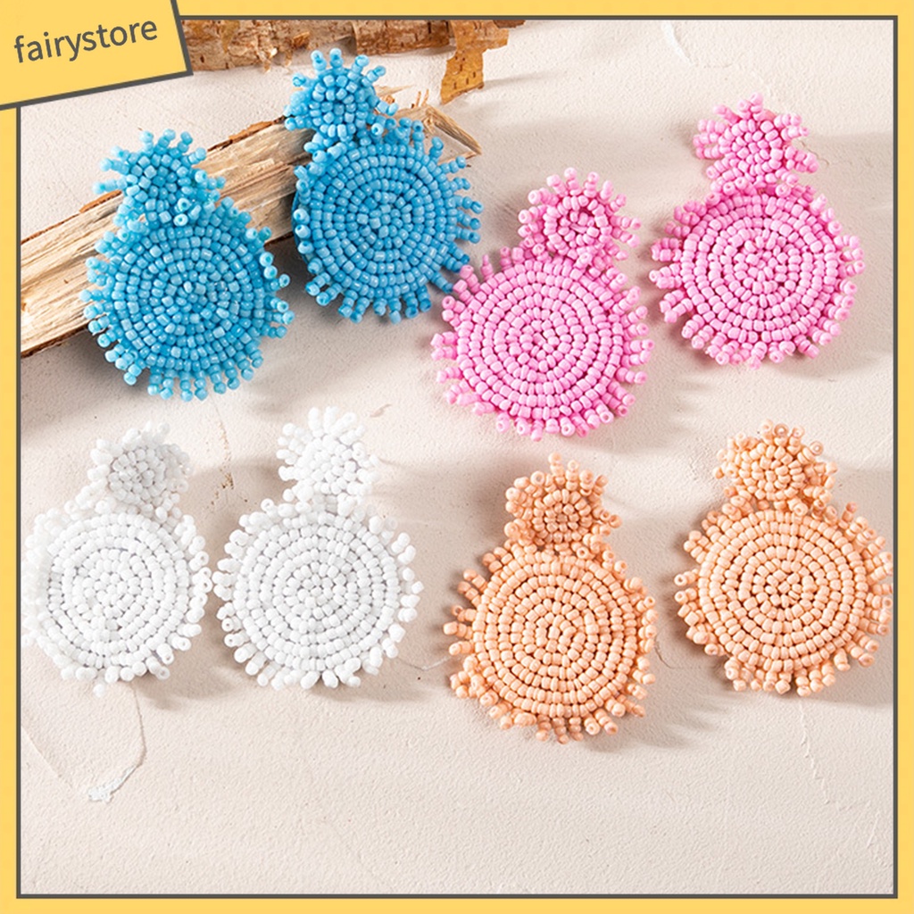 1 Đôi Bông Tai Màu Trơn Đính Hạt Hình Bông Hoa Phong Cách Bohemia Dành Cho Nữ