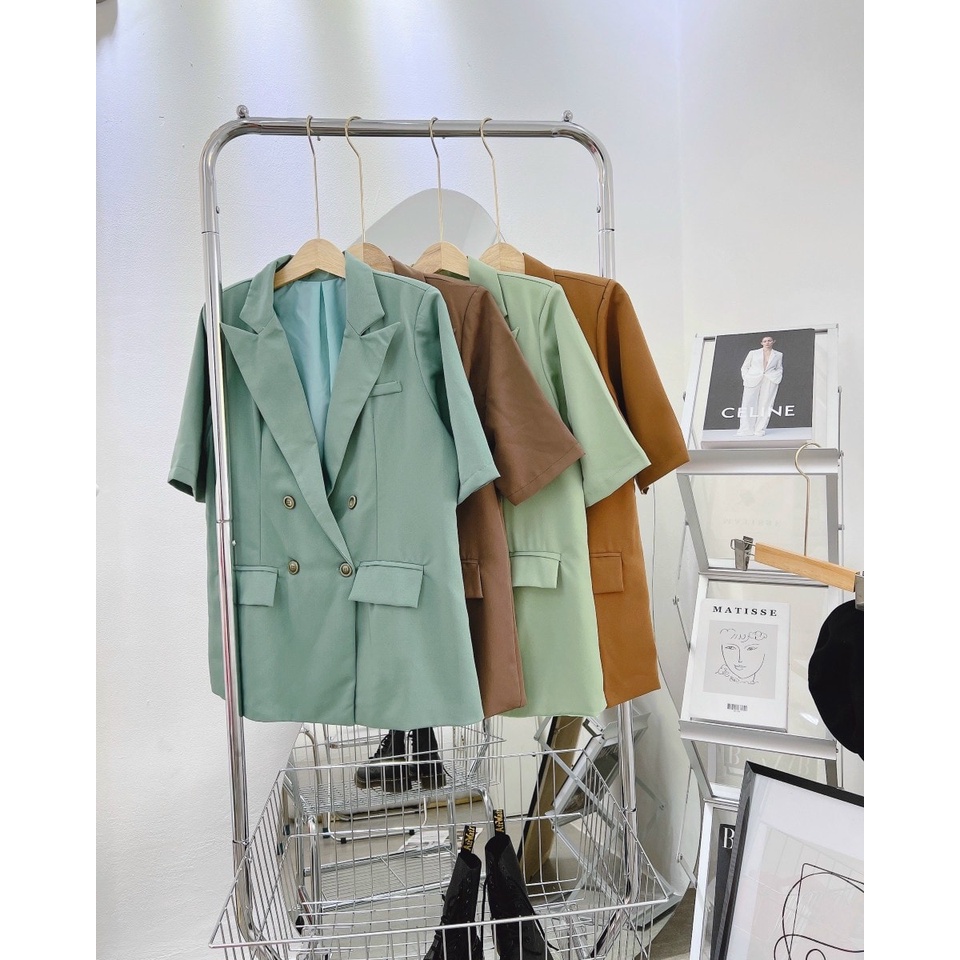 [FREESHIP] Áo khoác Blazer Vest trơn tay ngắn túi nắp màu Xanh mint Nâu NÀNG CLOSET