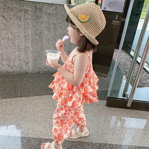 Children's clothing 2021 new girls summer baby net red suit children's western style camisole two-piece