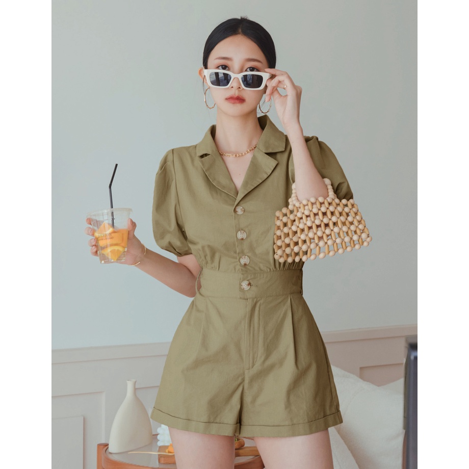 Jumpsuit cổ vest tay phồng cài nút nữ Air Space 2121828012