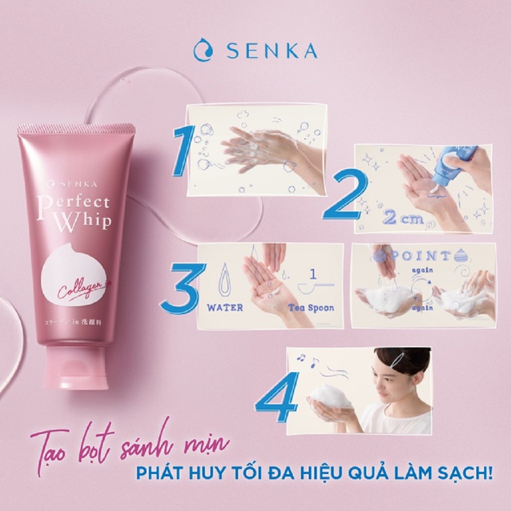 Sữa rửa mặt tạo bọt bổ sung Collagen Senka Perfect Whip Collagen In 120g