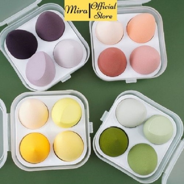 Set 4 Bông Mút Trang Điểm Kèm Hộp Đựng Xinh Xắn MiraaShop