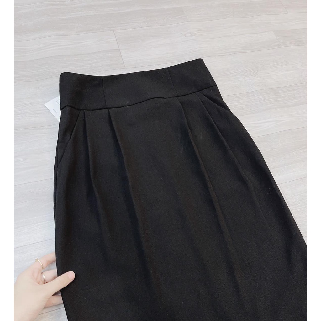 Chân váy nữ midi túi sườn dáng dài tôn dáng vải tuyết hàn cao cấp
