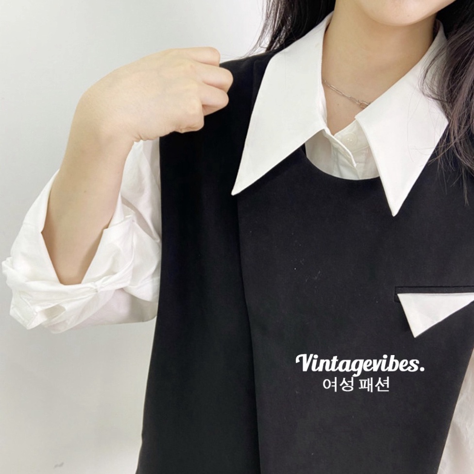 Áo sơ mi dáng rộng kèm gile cài vạt chéo Ulzzang  - Ảnh thật cận chất 1000% - Hàng mới về