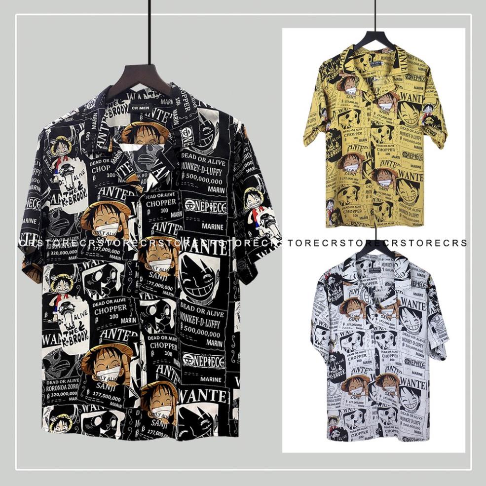 SALE Áo Sơ Mi Tay Lỡ Cổ Vest CR MEN Mnkey D. Luffy ONE-PIECE form rộng unisex nam nữ vải lụa đen vàng trắng