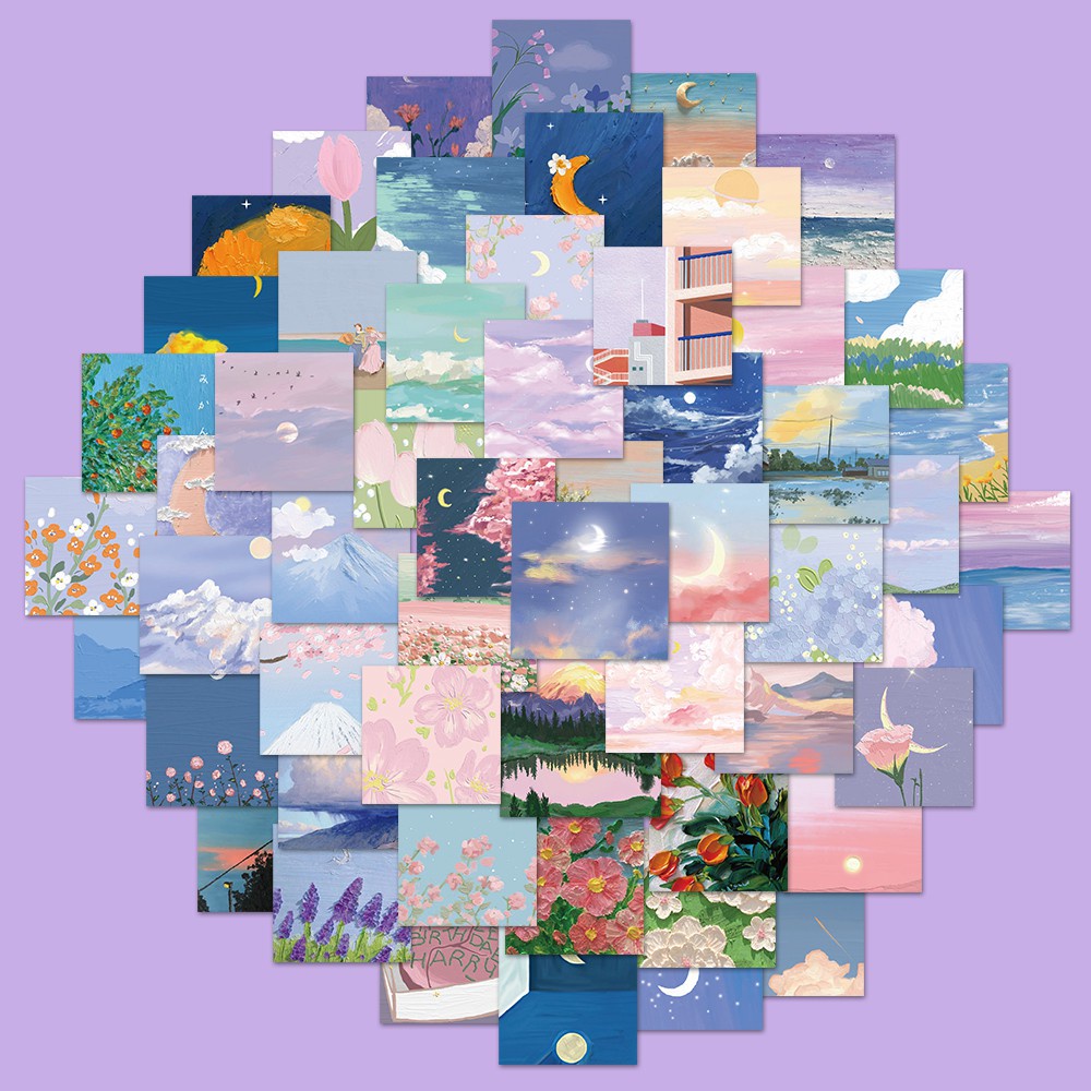 Combo 56 Sticker Tranh Sơn Dầu Vintage hình dán chống nước dán mũ bảo hiểm, laptop, vali, điện thoại, guitar AME01