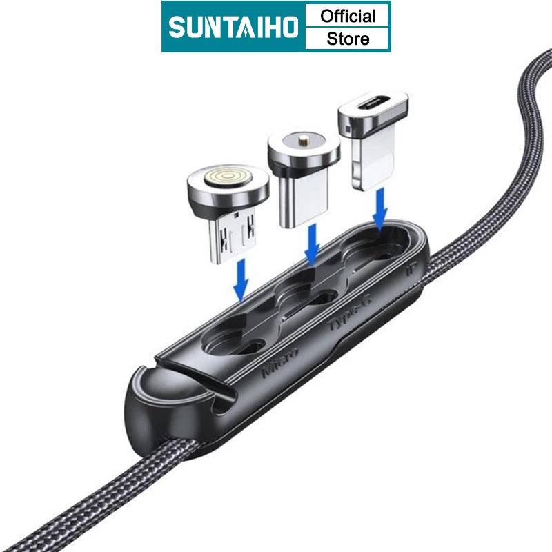 Hộp Lưu Trữ Đầu Cắm Sạc Suntaiho 2 Trong 1 Cho Cổng Micro USB Type C Iphone Nam Châm Vỏ Bằng Silicon Tiện Lợi