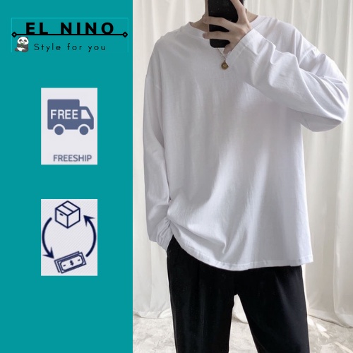 Áo thun dài tay đen trắng Unisex form rộng trẻ trung, phong cách basic Hàn Quốc, áo Pull dài tay APD01 EL Nino