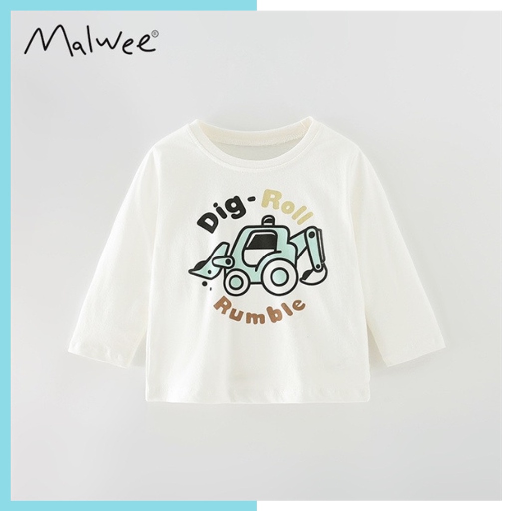Áo cotton Malwee  trắng máy xúc MW7578 cho bé trai 2-8 tuổi - Little Maven Official Store