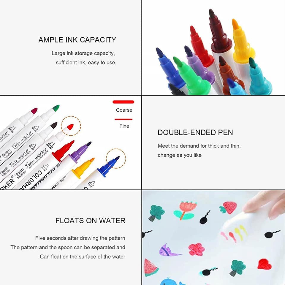 Set 12 bút vẽ nước ma thuật vẽ hình nổi trên mặt nước, dùng được trên bảng trắng
