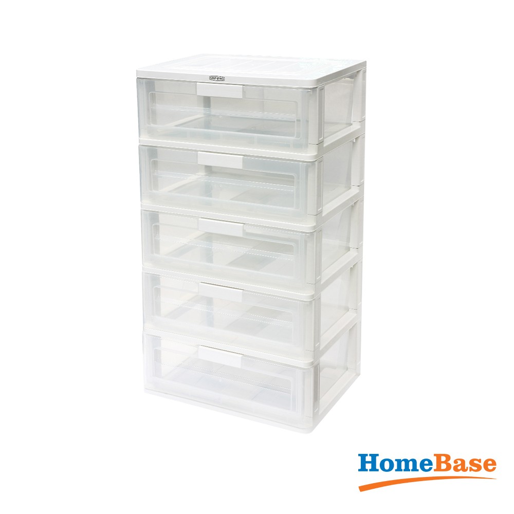 HomeBase STACKO Tủ nhựa 5 tầng Thái Lan W58.5xD41xH109 Cm màu trắng trong