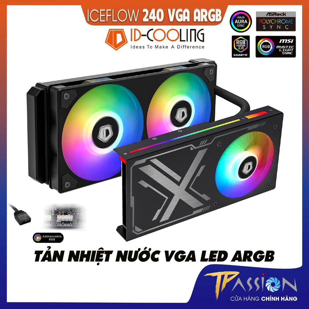 Tản nhiệt nước VGA ID-Cooling ICEFLOW 240 VGA ARGB - Chính hãng, hiệu năng cao, LED rainbow đồng bộ