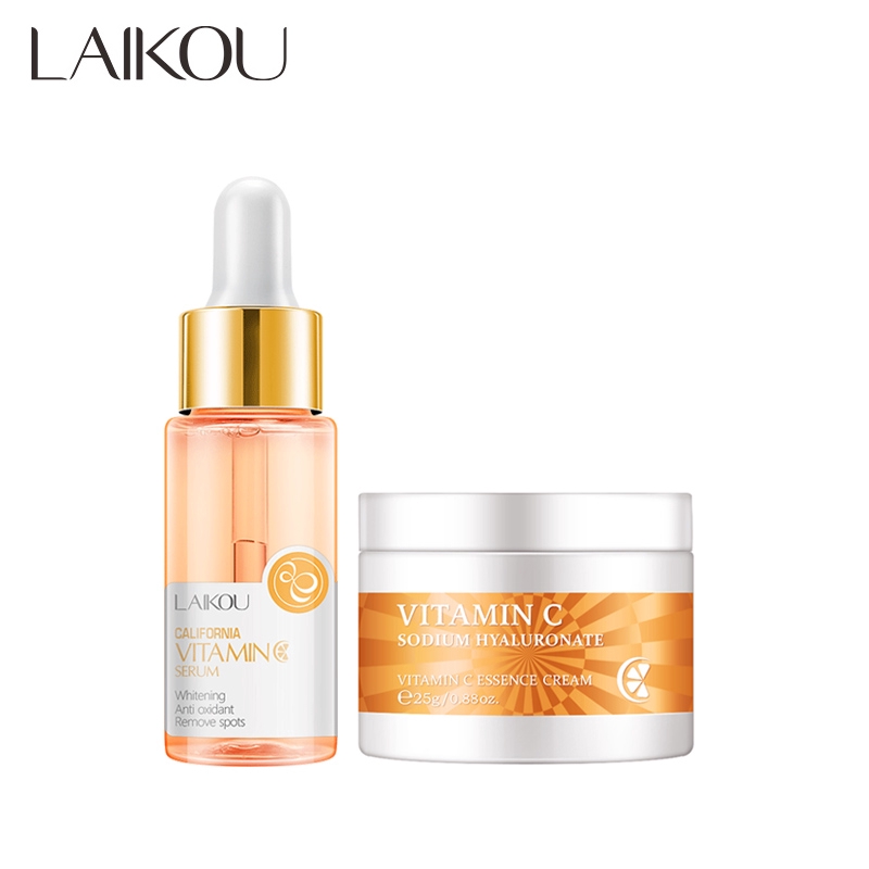 Bộ Serum LAIKOU Vitamin C dưỡng trắng sáng da tẩy vết sạm/tàn nhang/ thâm + kem dưỡng làm trắng sáng da vitamin C