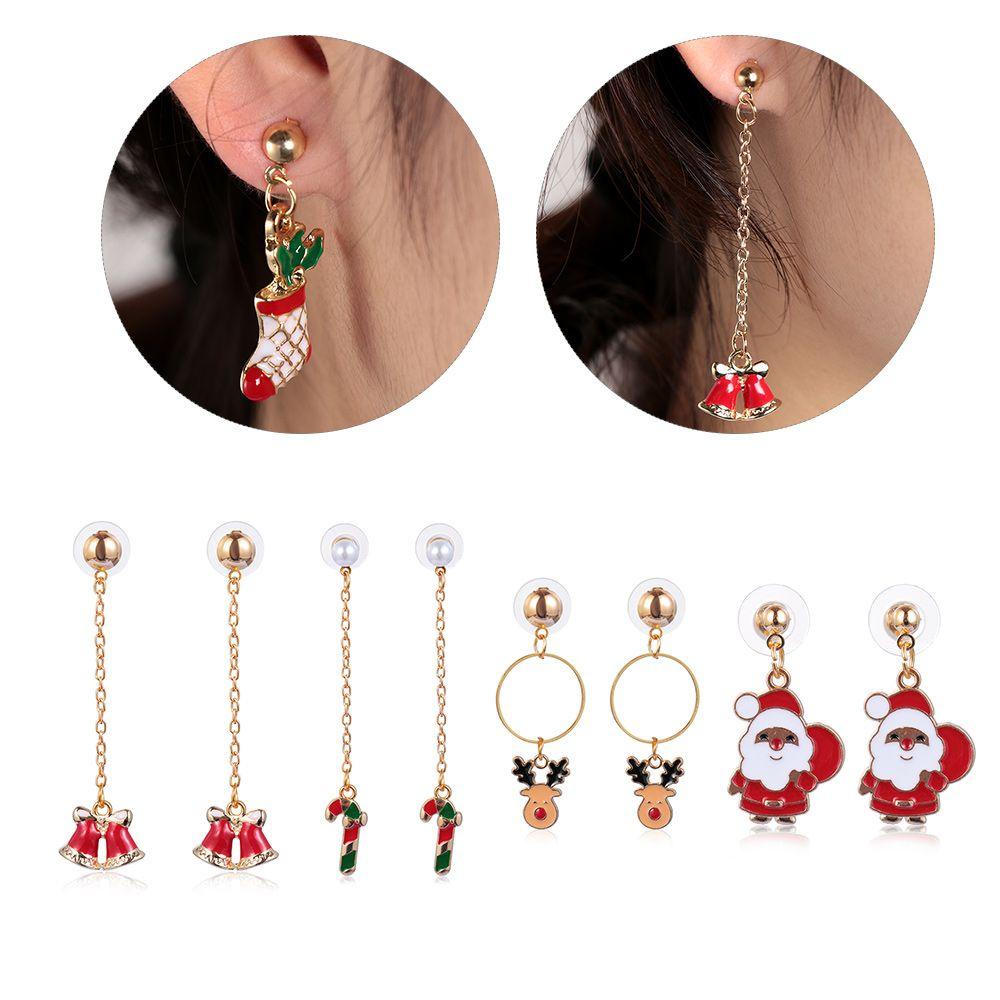 1 Đôi Khuyên Tai Móc Xỏ Lỗ Họa Tiết Giáng Sinh