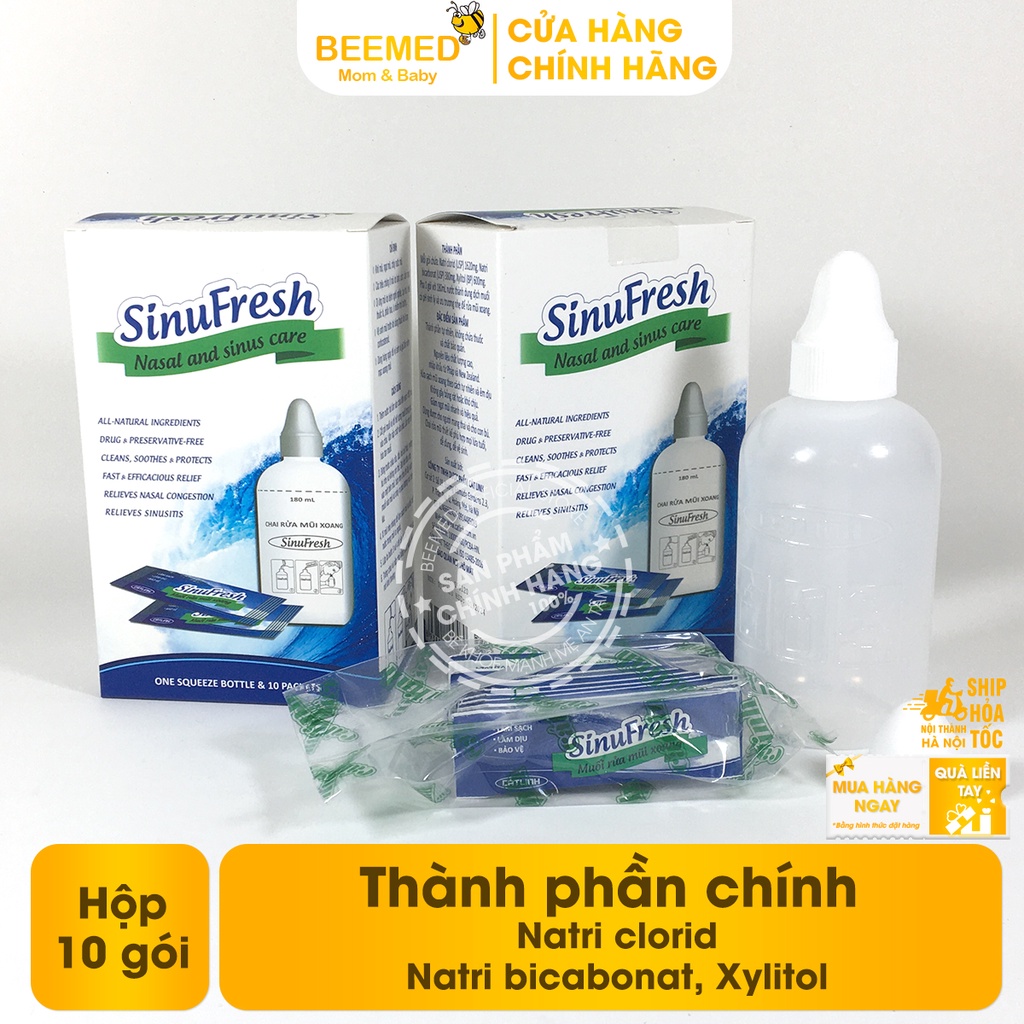 Bình rửa mũi SinuFresh Cát Linh - Tặng kèm 10 gói muối - Chăm soc mũi xoang - Chính hãng