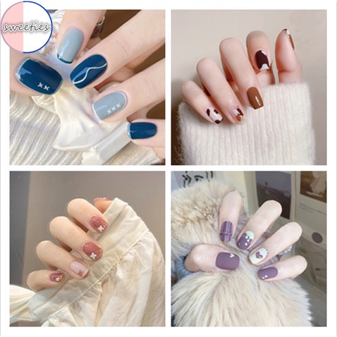 [Hàng mới về] Bộ 24 móng tay giả chống thấm nước kèm keo dán kiểu dáng thời trang dành cho nữ