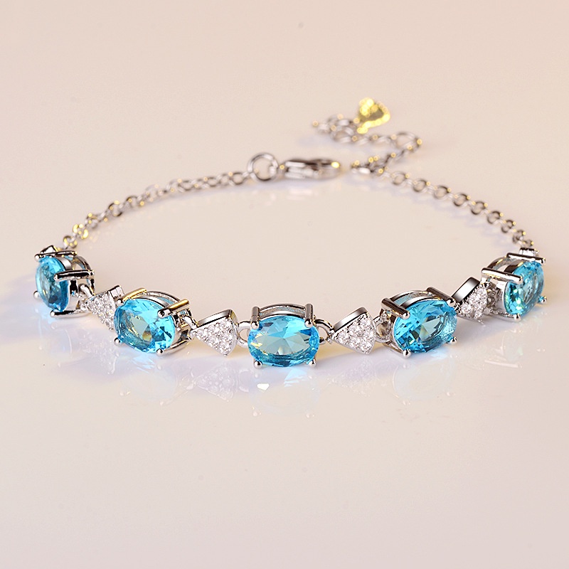Ximilu♥Vòng Tay Bạc 925 Đính Đá Topaz Xanh Thời Trang Dành Cho Nữ