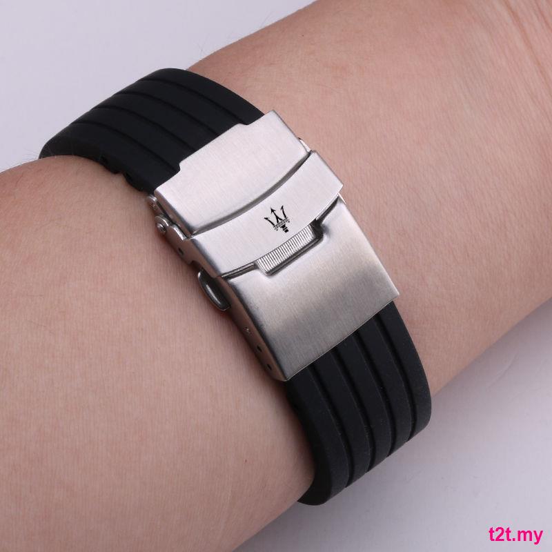 Phù Hợp Dây Đeo Cao Su Silicone Chống Nước Chống Mồ Hôi Khóa Inox Cho Đồng Hồ Maserati 20