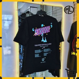 Áo thun nam form rộng HEYYOU kẹo bông đen trắng