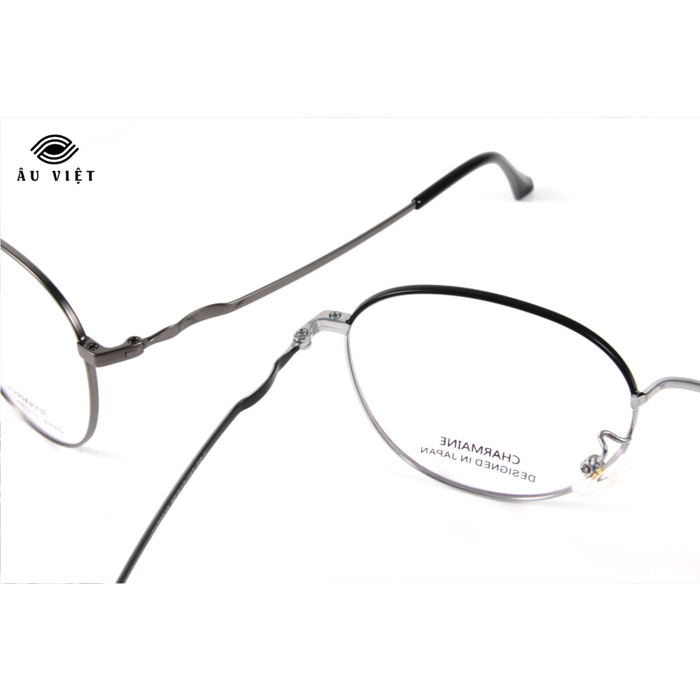 Gọng kính kim loại titanium nam nữ unisex dáng tròn Charmaine CH-70010 màu bạc/xám tro Full box