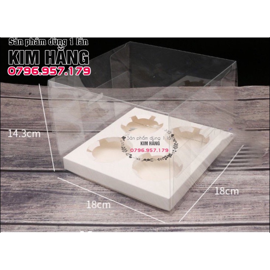 Set 10 hộp mica trong 4 ô cupcake , hộp mica trong đựng bánh cupcake