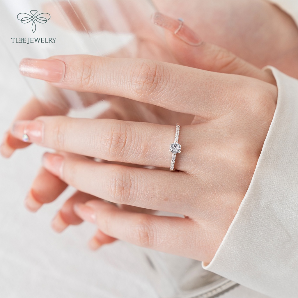 Nhẫn bạc nữ TLEE ổ đá tròn 6 chấu viền hạt mini trang nhã NCJ A0205