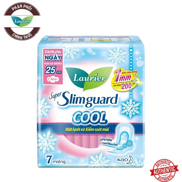 [Mã giảm giá] Băng Vệ Sinh Siêu Mỏng Bảo Vệ Mát Lạnh Lauríer Super Slimguard Cool 25cm (7 Miếng)