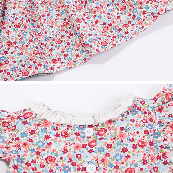Váy, đầm bé gái mùa hè chất cotton hoa nhí HỒNG cánh tiên thoáng mát dễ thương QATE23