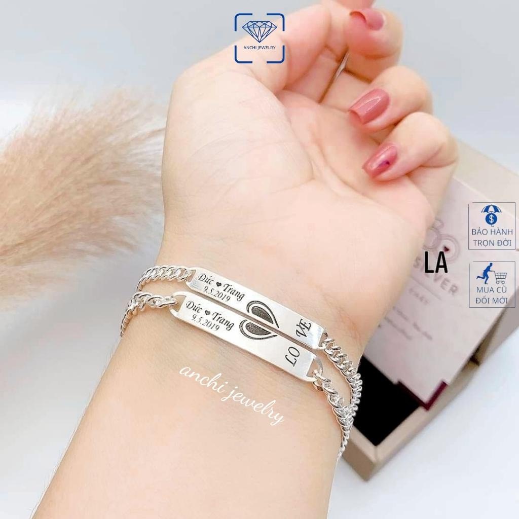 Lắc tay đôi khắc tên ghép hình trái tim , chuẩn bạc ta sáng đẹp - Anchi jewelry
