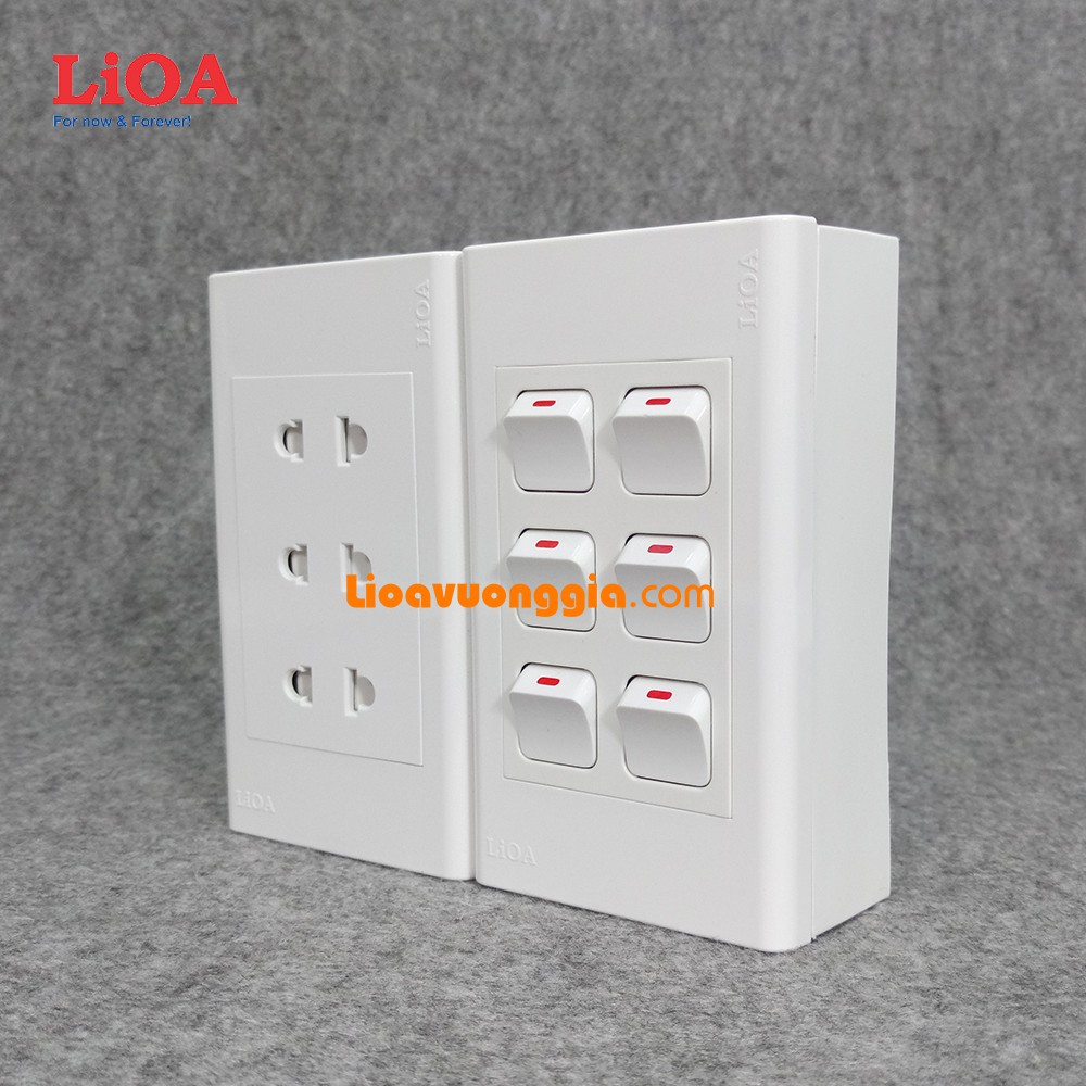 Combo ổ cắm điện ba 2 chấu LiOA 16A 3520W + 6 công tắc điện - Lắp nổi