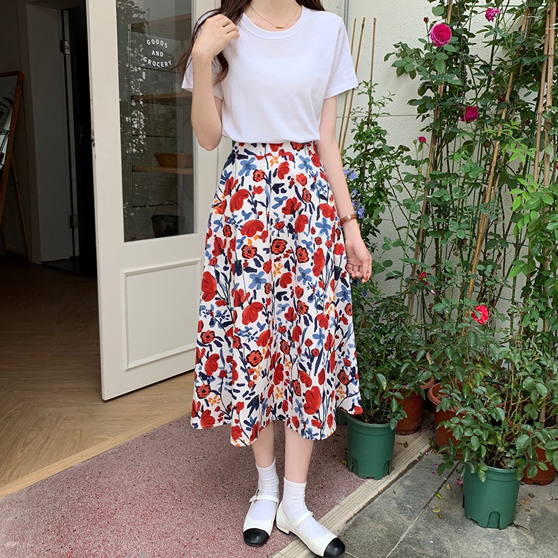 SUXI Chân Váy Chữ A Họa Tiết Hoa Thời Trang