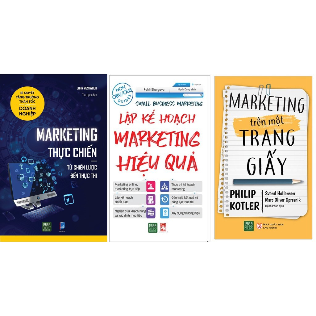 Sách - 3 Cuốn Sách Marketing Thực Chiến, Lập Kế Hoạch Marketing Hiệu Quả, Marketing trên một trang giấy [1980 Books]